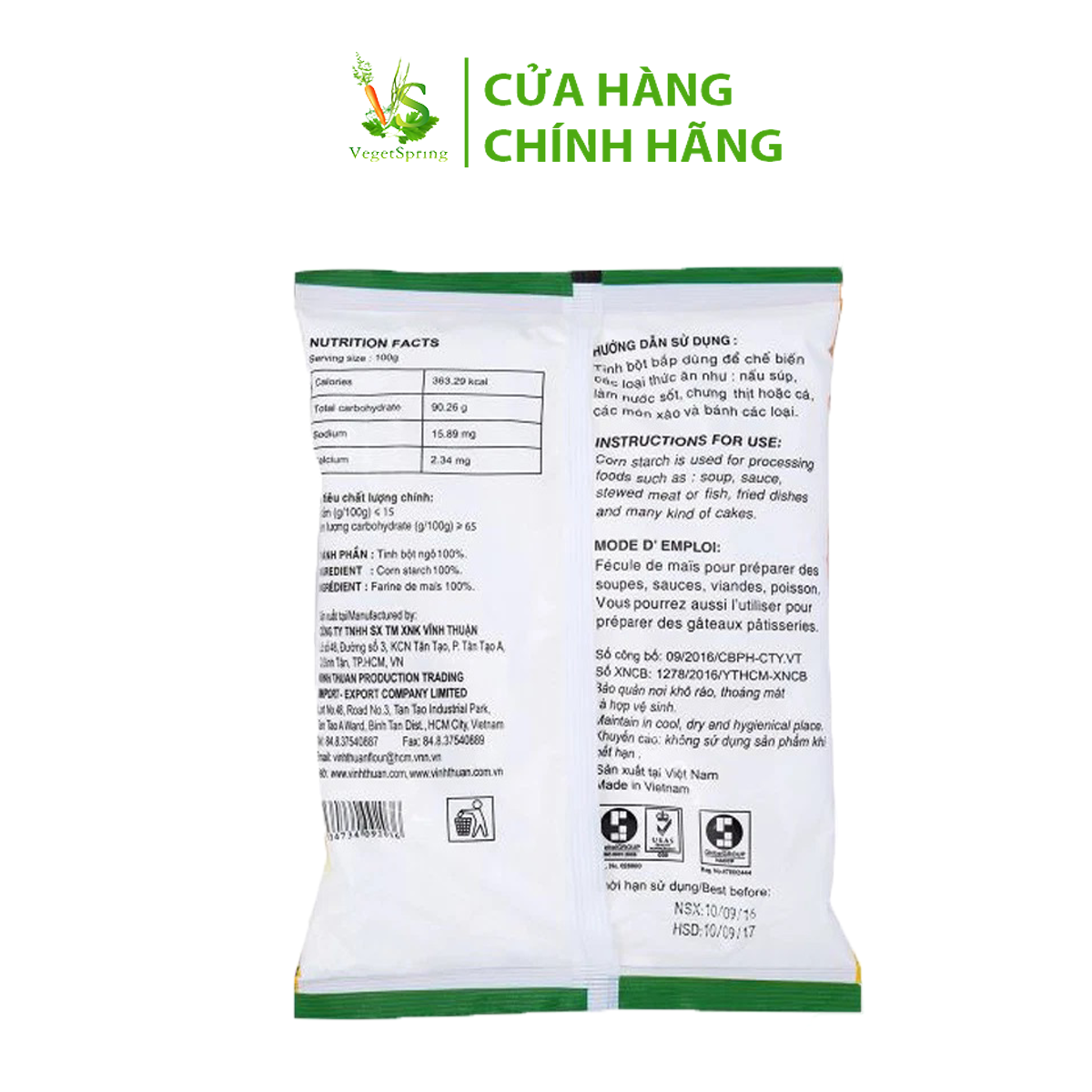 Bột Bắp Vĩnh Thuận 150g/400g